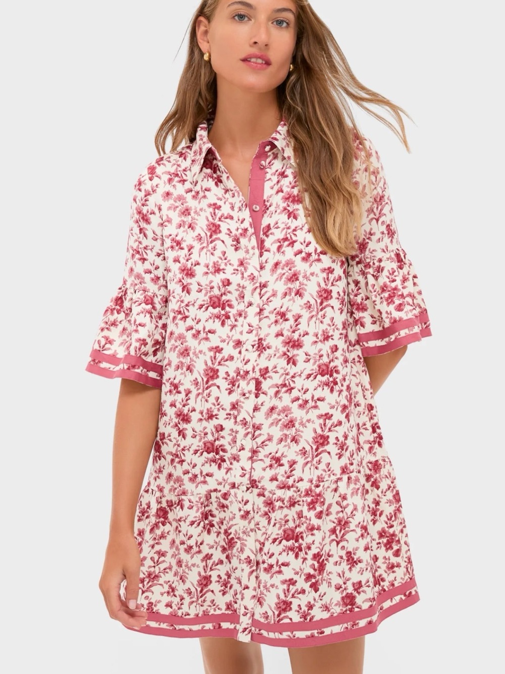 Tuckernuck Cream and Rose Floral Button-Front Dress